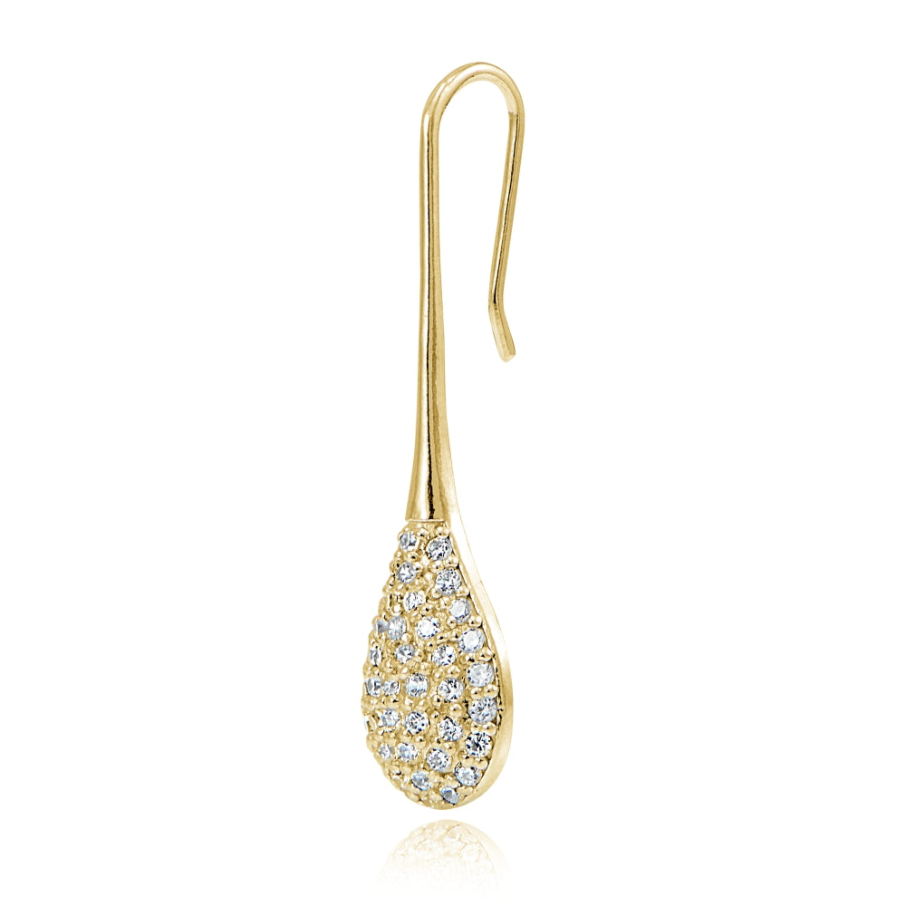 Yellow Gold Flashed Sterling Silver Cubic Zirconia Teardrop Hook Earrings-3