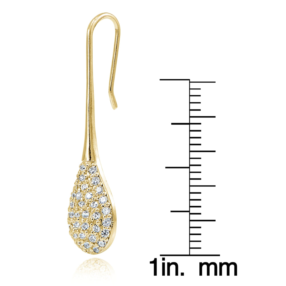 Yellow Gold Flashed Sterling Silver Cubic Zirconia Teardrop Hook Earrings-4