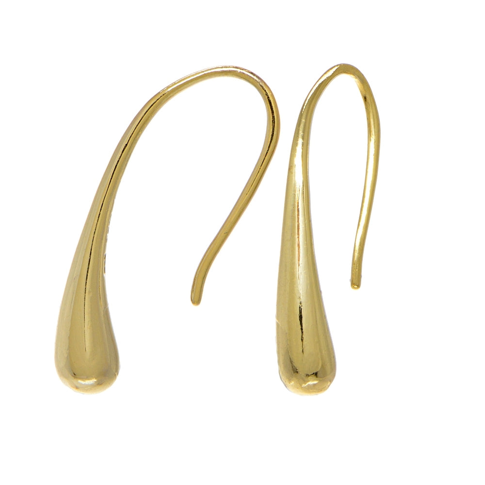 Yellow Gold Flashed Sterling Silver Elongated Puffed Teardrop Hook