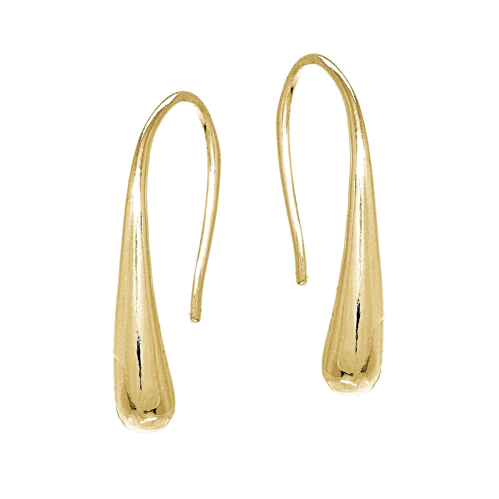 Yellow Gold Flashed Sterling Silver Elongated Puffed Teardrop Hook Earrings-2