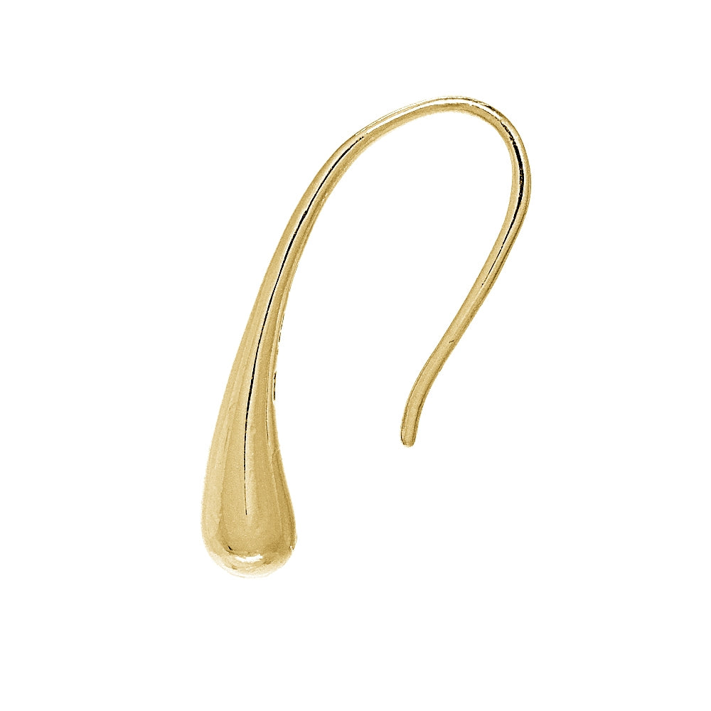 Yellow Gold Flashed Sterling Silver Elongated Puffed Teardrop Hook Earrings-3