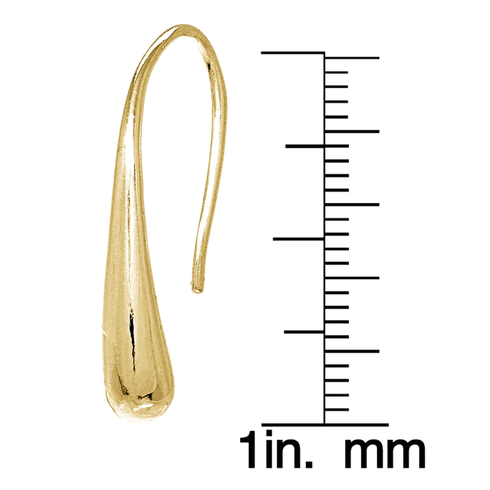 Yellow Gold Flashed Sterling Silver Elongated Puffed Teardrop Hook Earrings-4