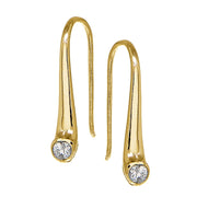 Yellow Gold Flashed Sterling Silver Cubic Zirconia Elongated Puffed Teardrop Hook Earrings