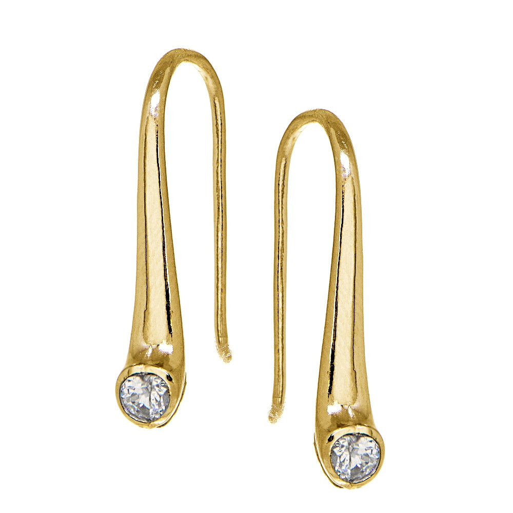 Yellow Gold Flashed Sterling Silver Cubic Zirconia Elongated Puffed Teardrop Hook Earrings-2