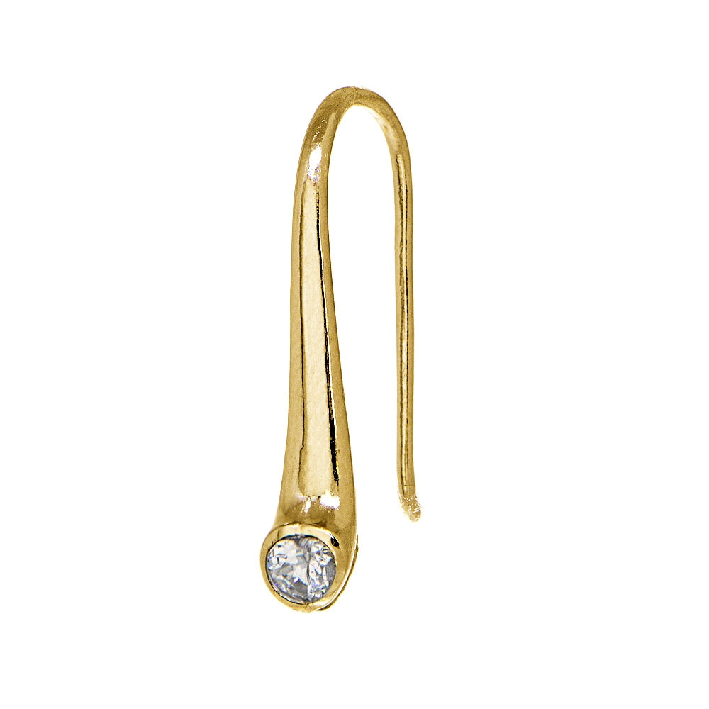 Yellow Gold Flashed Sterling Silver Cubic Zirconia Elongated Puffed Teardrop Hook Earrings-3