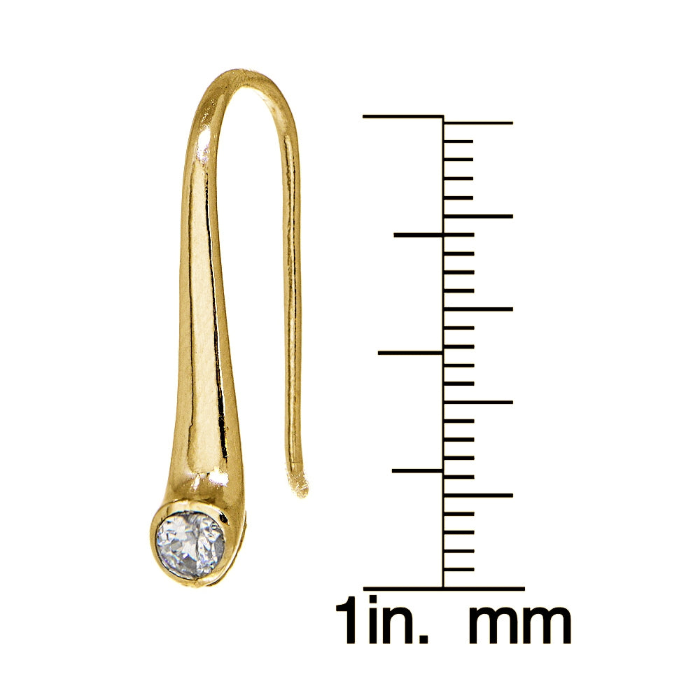 Yellow Gold Flashed Sterling Silver Cubic Zirconia Elongated Puffed Teardrop Hook Earrings-4