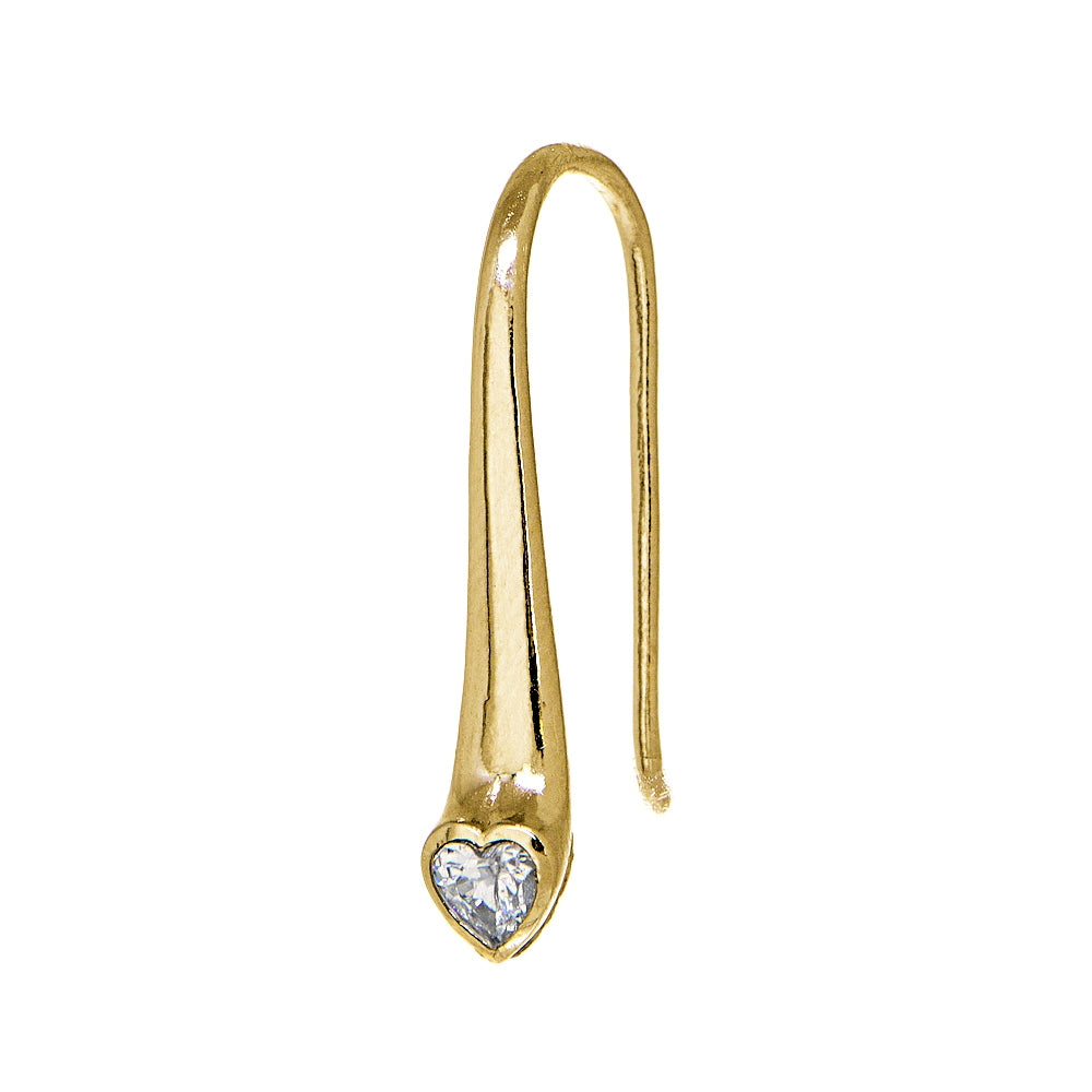Yellow Gold Flashed Sterling Silver Cubic Zirconia Heart Elongated Teardrop Hook Earrings-3