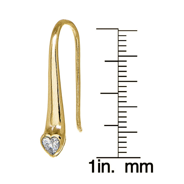 Yellow Gold Flashed Sterling Silver Cubic Zirconia Heart Elongated Teardrop Hook Earrings