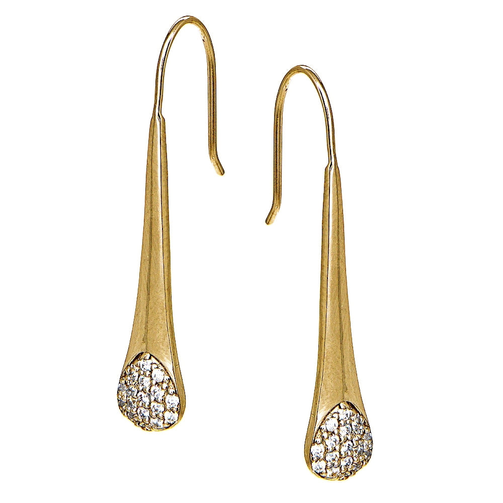 Yellow Gold Flashed Sterling Silver Cubic Zirconia Elongated Teardrop Hook Earrings