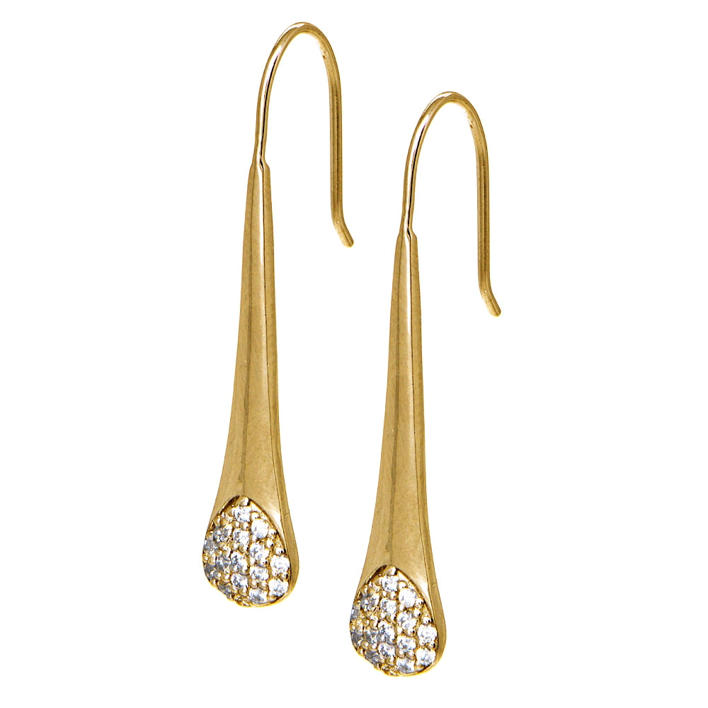 Yellow Gold Flashed Sterling Silver Cubic Zirconia Elongated Teardrop Hook Earrings-2