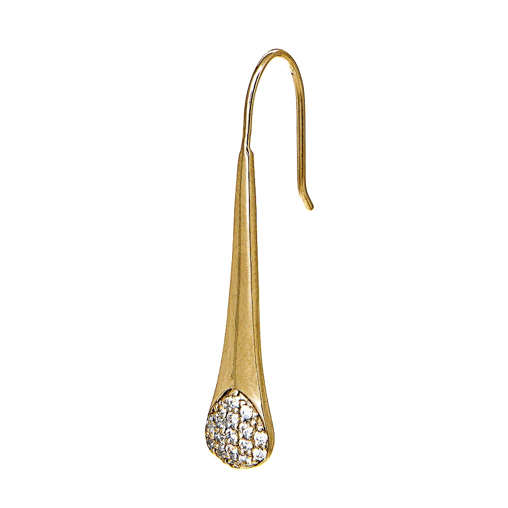 Yellow Gold Flashed Sterling Silver Cubic Zirconia Elongated Teardrop Hook Earrings-3