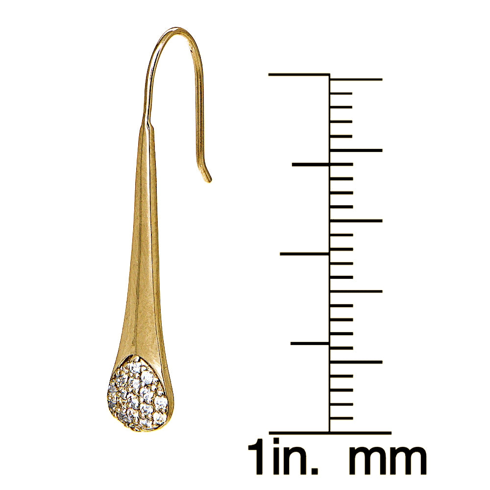 Yellow Gold Flashed Sterling Silver Cubic Zirconia Elongated Teardrop Hook Earrings-4