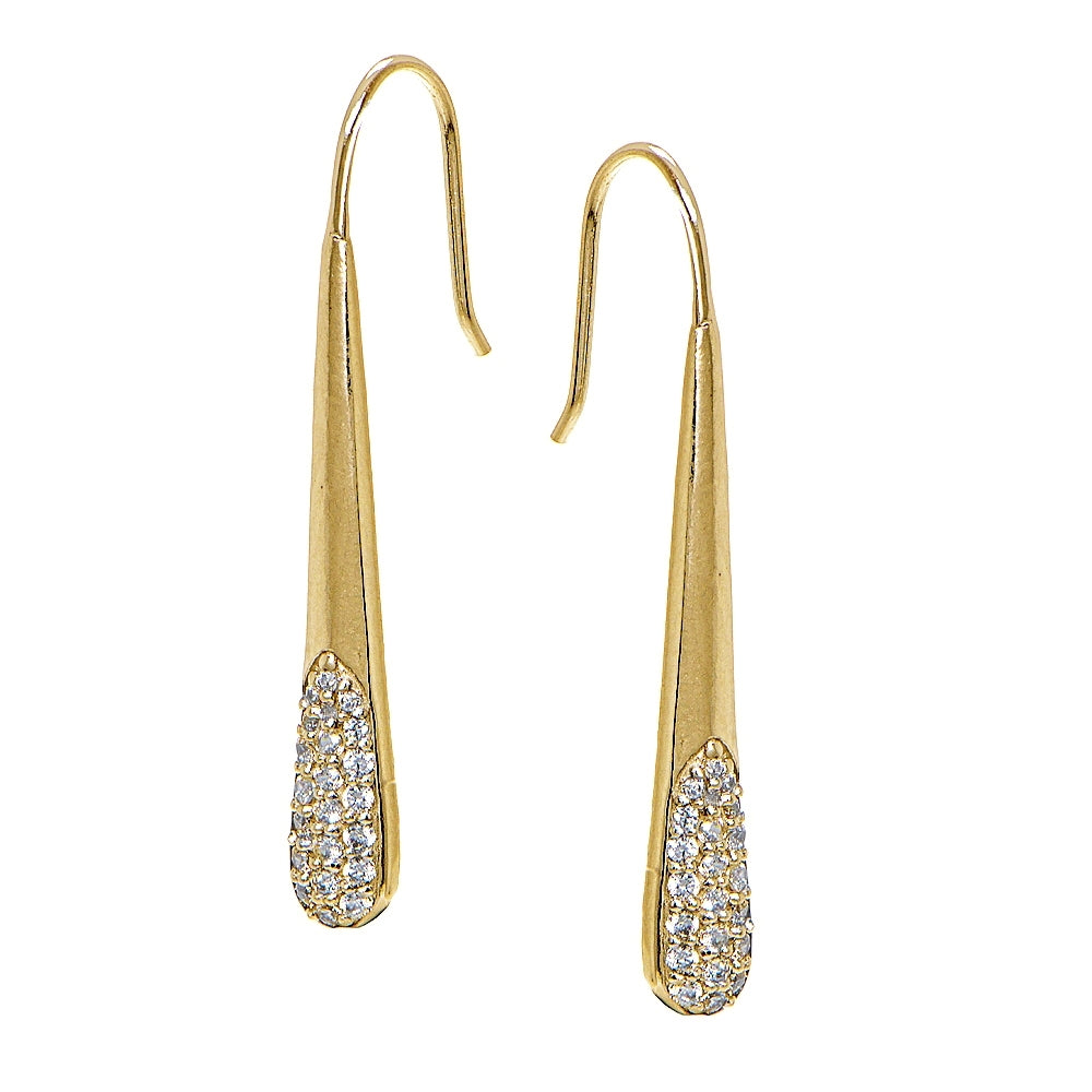 Yellow Gold Flashed Sterling Silver Cubic Zirconia Elongated Teardrop Hook Drop Earrings