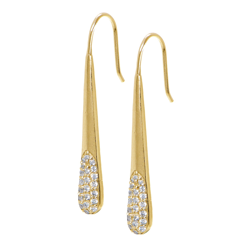 Yellow Gold Flashed Sterling Silver Cubic Zirconia Elongated Teardrop Hook Drop Earrings-2