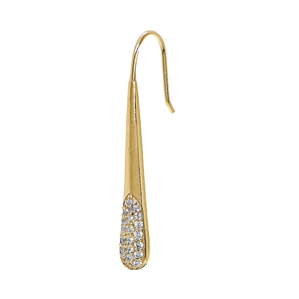 Yellow Gold Flashed Sterling Silver Cubic Zirconia Elongated Teardrop Hook Drop Earrings-3