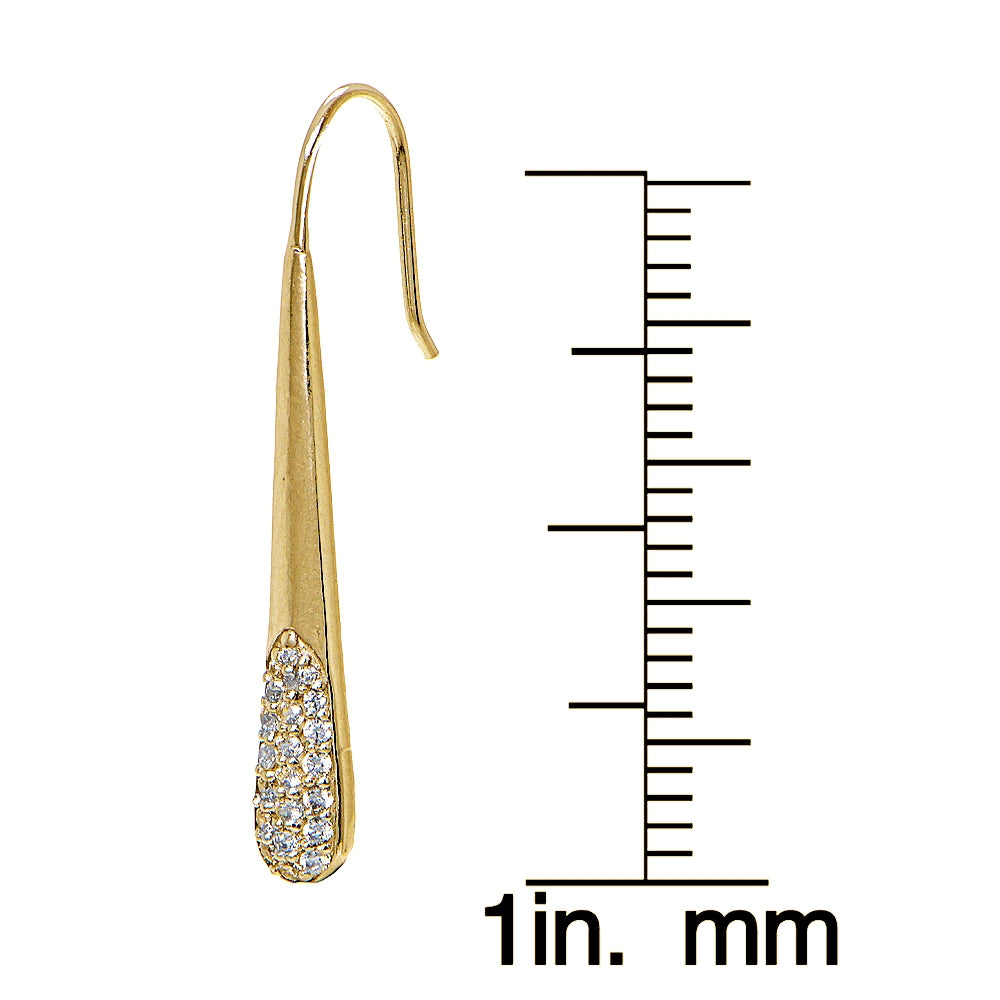 Yellow Gold Flashed Sterling Silver Cubic Zirconia Elongated Teardrop Hook Drop Earrings-4