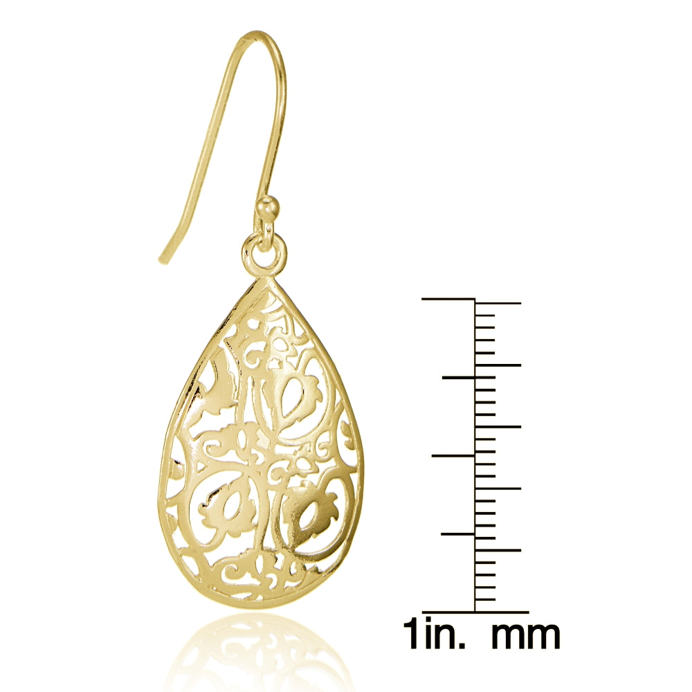 Yellow Gold Flashed Sterling Silver Filigree Teardrop Earrings-5