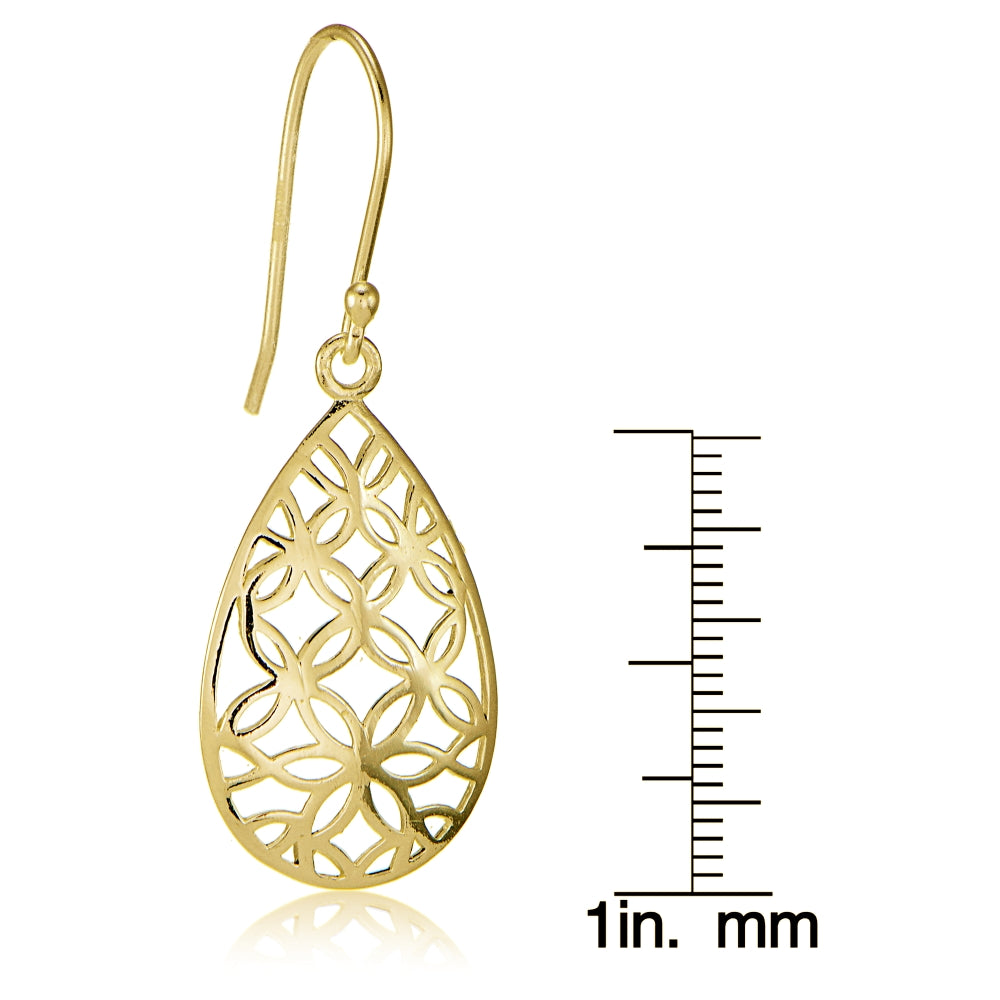 Yellow Gold Flashed Sterling Silver Filigree Floral Design Teardrop Earrings-5