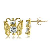 Yellow Gold Flashed Sterling Silver Cubic Zirconia Butterfly Mini Stud Earrings