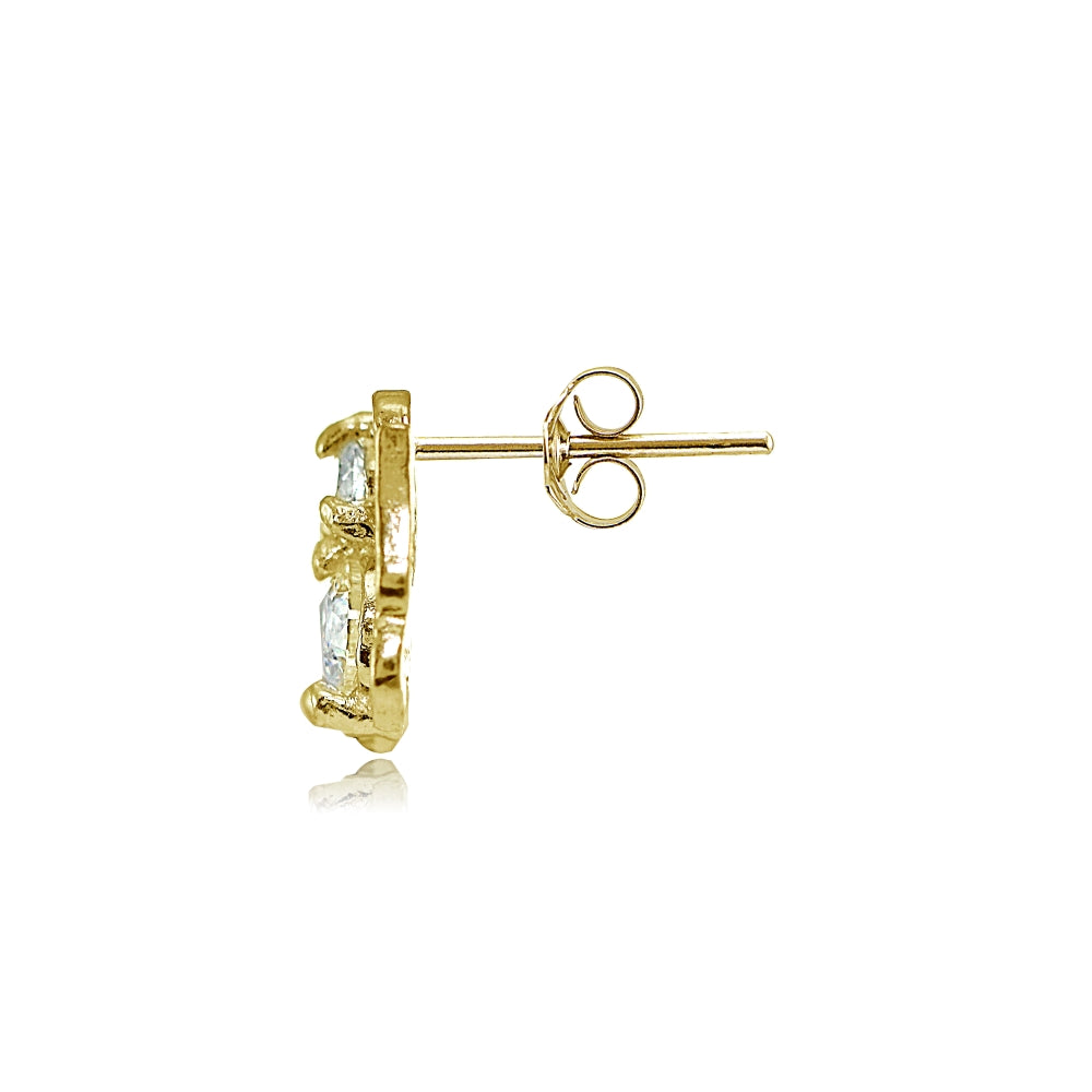Yellow Gold Flashed Sterling Silver Cubic Zirconia Butterfly Mini Stud Earrings-2
