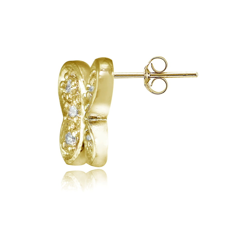Yellow Gold Flashed Sterling Silver Cubic Zirconia Butterfly Stud Earrings-2