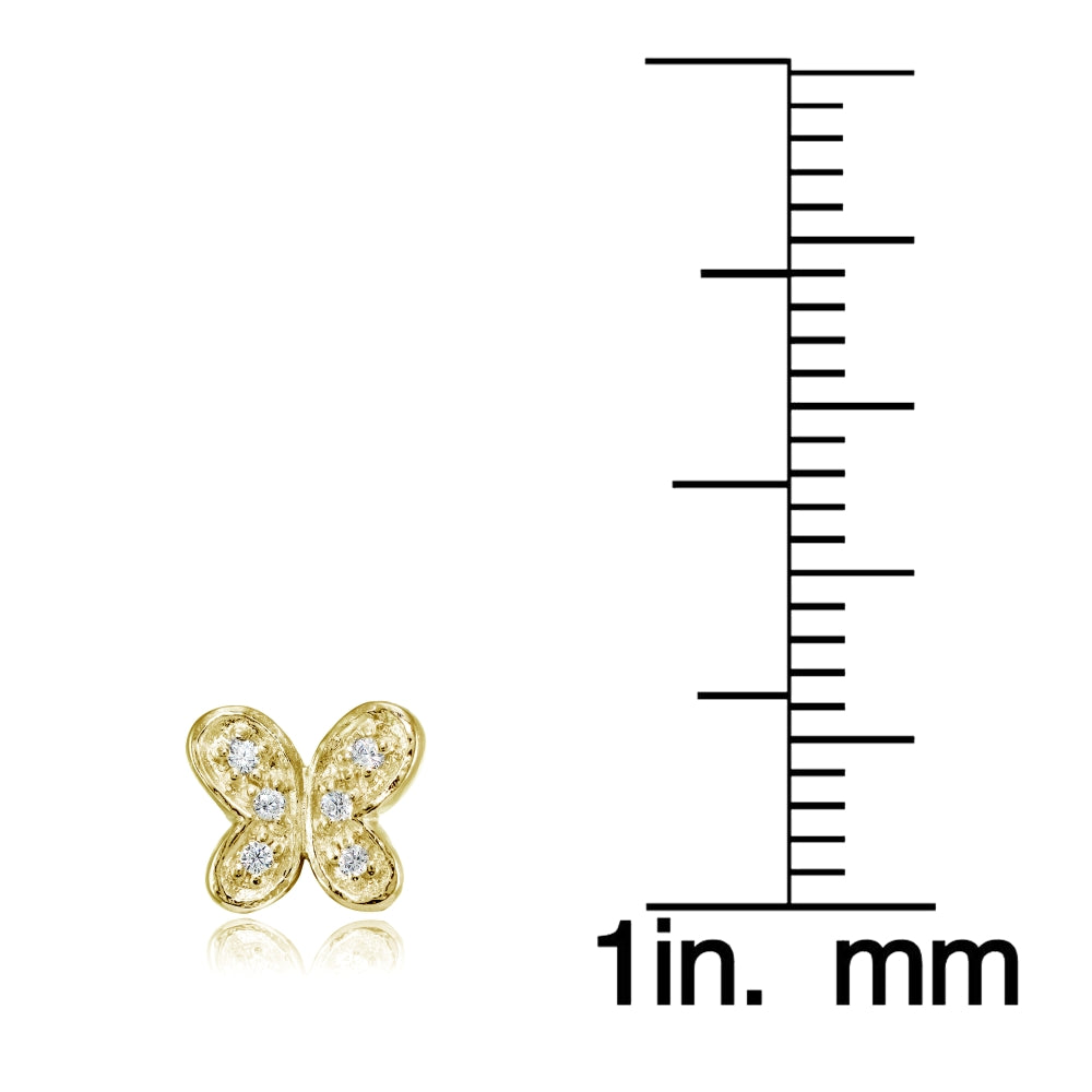 Yellow Gold Flashed Sterling Silver Cubic Zirconia Butterfly Stud Earrings-3
