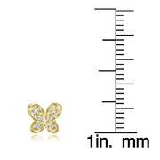 Yellow Gold Flashed Sterling Silver Cubic Zirconia Butterfly Stud Earrings