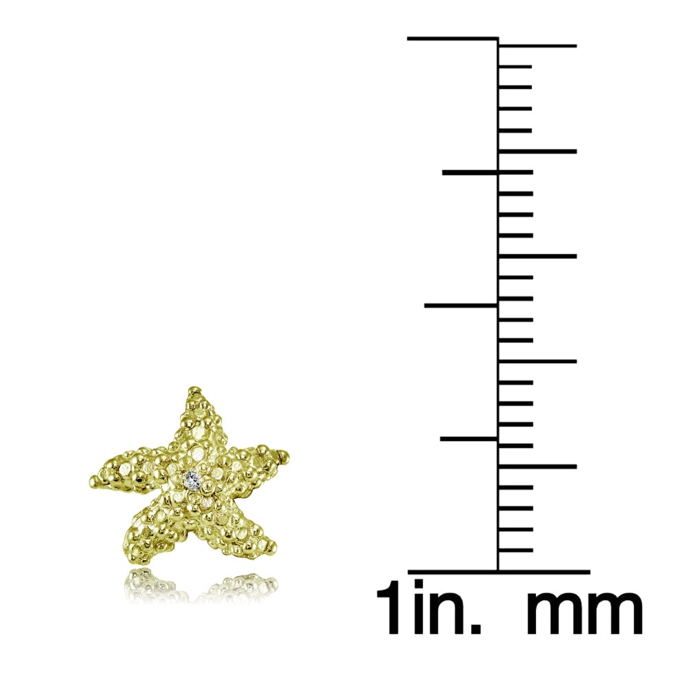 Yellow Gold Flashed Sterling Silver Cubic Zirconia Starfish Stud Earrings-3
