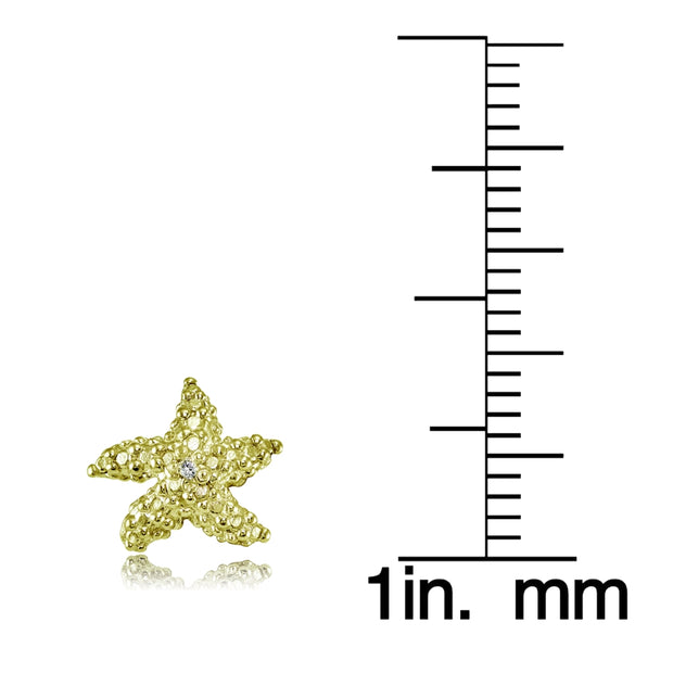 Yellow Gold Flashed Sterling Silver Cubic Zirconia Starfish Stud Earrings