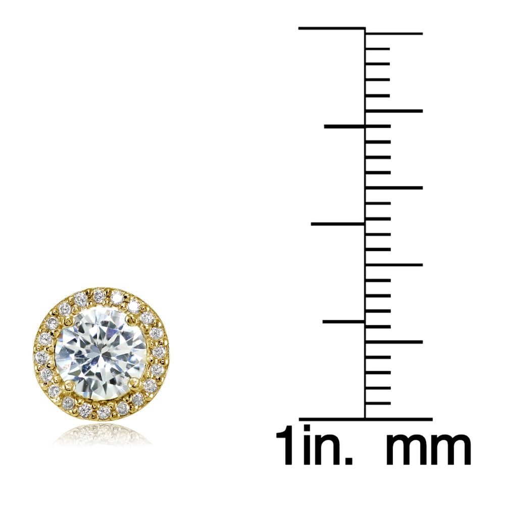 Yellow Gold Flashed Sterling Silver Round Cubic Zirconia Halo Stud Earrings-3