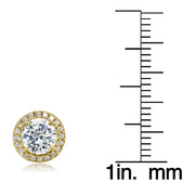 Yellow Gold Flashed Sterling Silver Round Cubic Zirconia Halo Stud Earrings