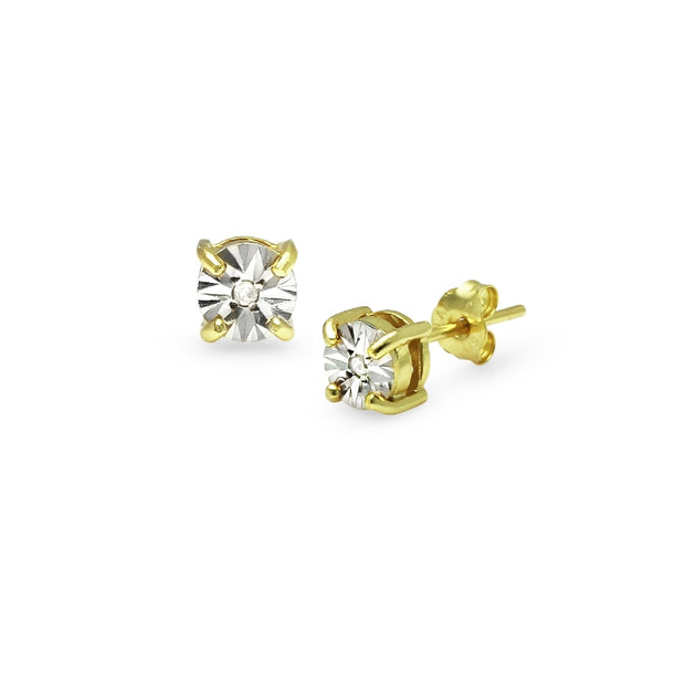 Yellow Gold Flashed Sterling Silver Illusion-Set Diamond Accent Round Stud Earrings, JK-I3
