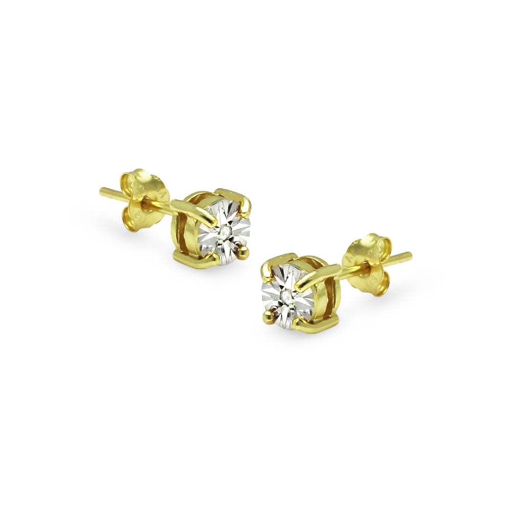 Yellow Gold Flashed Sterling Silver Illusion-Set Diamond Accent Round Stud Earrings, JK-I3-2