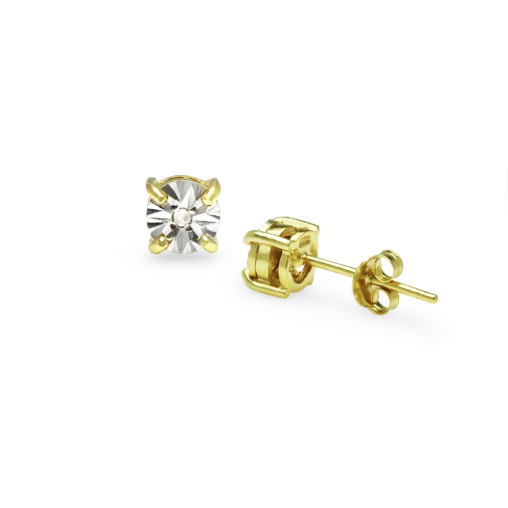 Yellow Gold Flashed Sterling Silver Illusion-Set Diamond Accent Round Stud Earrings, JK-I3-3