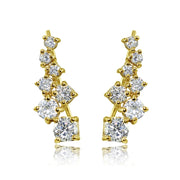 Yellow Gold Flashed Sterling Silver Cubic Zirconia Graduating Climber Crawler Earrings