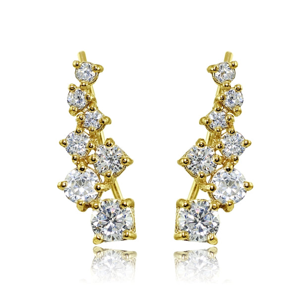 Yellow Gold Flashed Sterling Silver Cubic Zirconia Graduating Climber Crawler Earrings