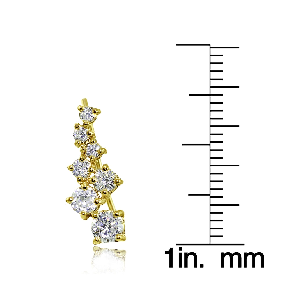 Yellow Gold Flashed Sterling Silver Cubic Zirconia Graduating Climber Crawler Earrings-2