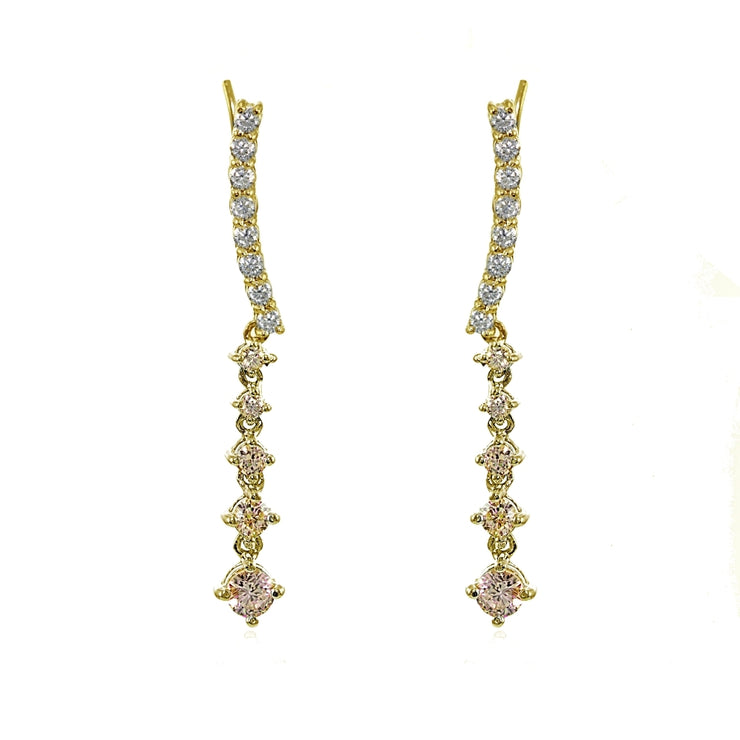Yellow Gold Flashed Sterling Silver Round Champagne Cubic Zirconia Climber Crawler Dangle Earrings