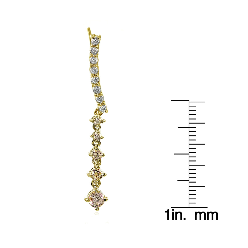 Yellow Gold Flashed Sterling Silver Round Champagne Cubic Zirconia Climber Crawler Dangle Earrings-3