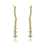 Yellow Gold Flashed Sterling Silver Round Cubic Zirconia Climber Crawler Dangle Earrings