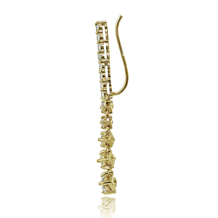 Yellow Gold Flashed Sterling Silver Round Cubic Zirconia Climber Crawler Dangle Earrings