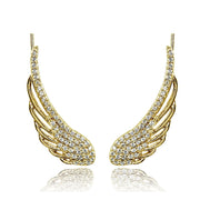 Yellow Gold Flashed Sterling Silver Cubic Zirconia Angel Wings Climber Crawler Earrings