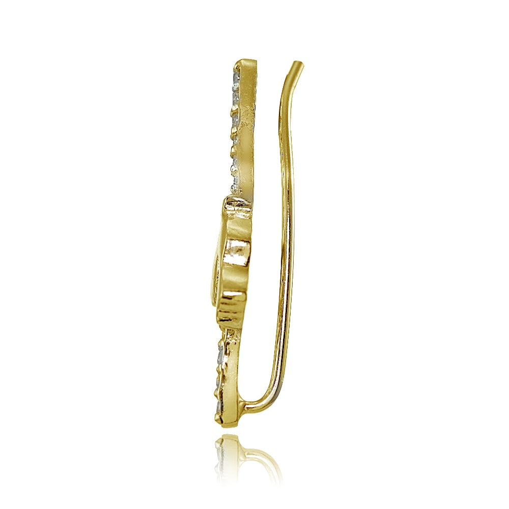 Yellow Gold Flashed Sterling Silver Cubic Zirconia Dov Climber Crawler Earrings-2