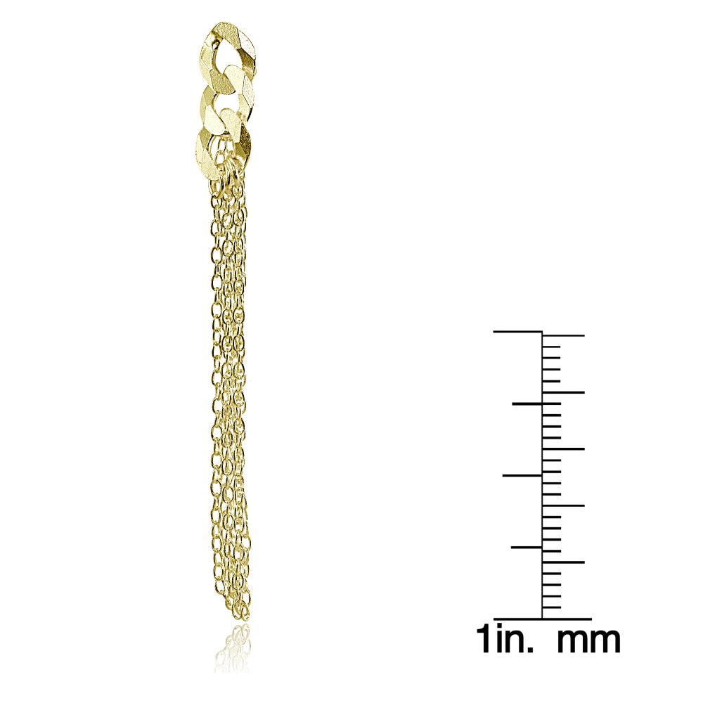 Yellow Gold Flashed Sterling Silver Flat Link and Multi-Strand Chain Drop Dangle Earrings-4