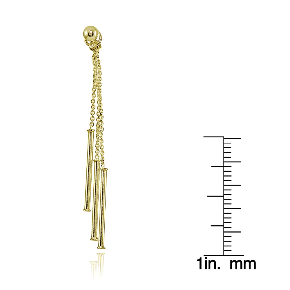 Yellow Gold Flashed Sterling Silver Bead and Multi-Strand Chain & Bar Drop Dangle Earrings-4