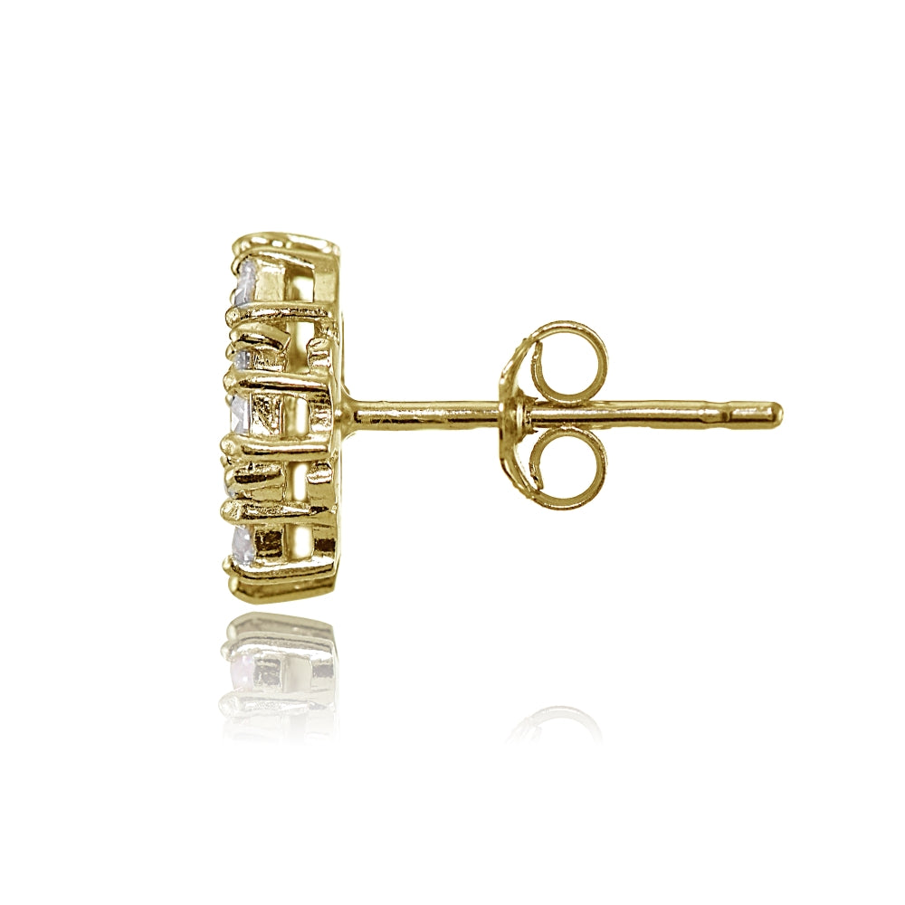 Yellow Gold Flashed Sterling Silver Baguette and Round-Cut Cubic Zirconia Cluster Round Stud Earrings-3