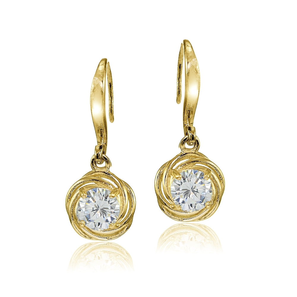 Yellow Gold Flashed Sterling Silver Cubic Zirconia LoveKnot Dangle Earrings