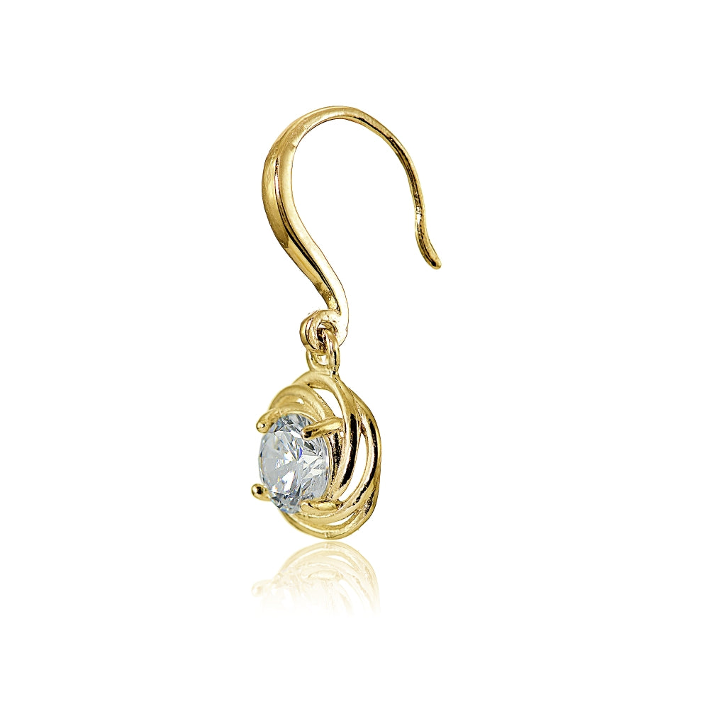 Yellow Gold Flashed Sterling Silver Cubic Zirconia LoveKnot Dangle Earrings-3