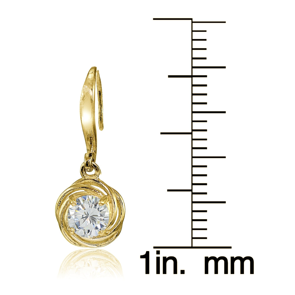 Yellow Gold Flashed Sterling Silver Cubic Zirconia LoveKnot Dangle Earrings-4