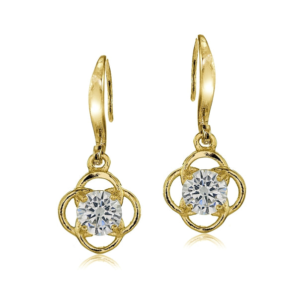Yellow Gold Flashed Sterling Silver Cubic Zirconia Flower Knot Dangle Earrings